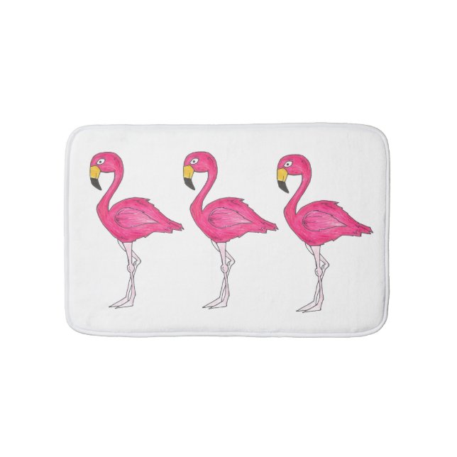 Tropical Island Paradise Hot Pink Flamingo Bird Bath Mat (Front)