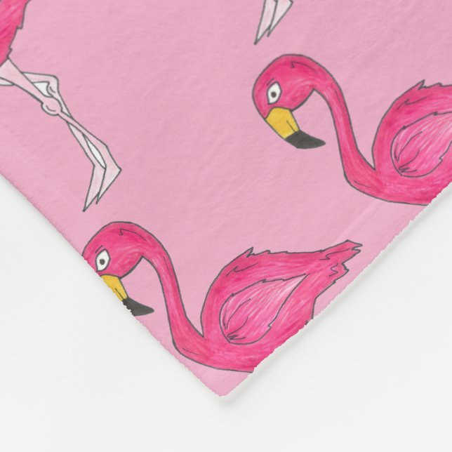 Tropical Island Paradise Hot Pink Flamingo Bird Fleece Blanket (Corner)