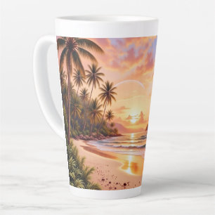 Tropical Island Paradise & Sunset Vibrant Rainbow Latte Mug
