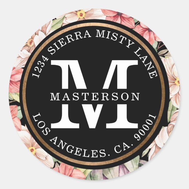 Tropical Island Pastel Floral Wedding Monogram Cla Classic Round Sticker (Front)