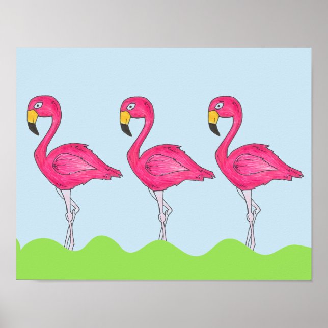 Tropical Island Pink Flamingo Bird Poster (Front)