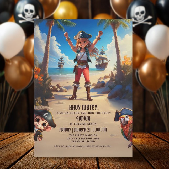 Tropical Island Pirate Girl Birthday Invitation (Creator Uploaded)