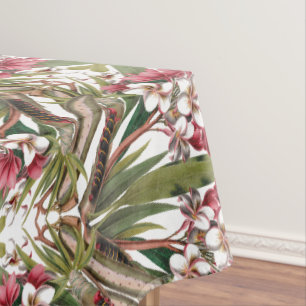 Tropical Island Plumeria Flowers Leaves Tablecloth