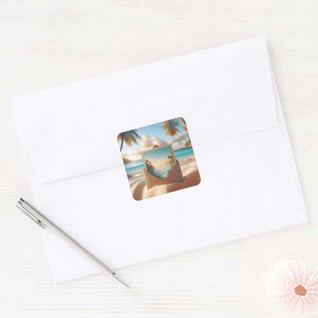 Tropical Island Postcard In Envelope Square Sticker (Envelope)