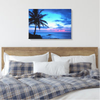 Tropical Island Pretty Pink Blue Sunset Landscape
