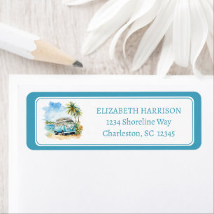 Tropical Island Retro Blue Bus