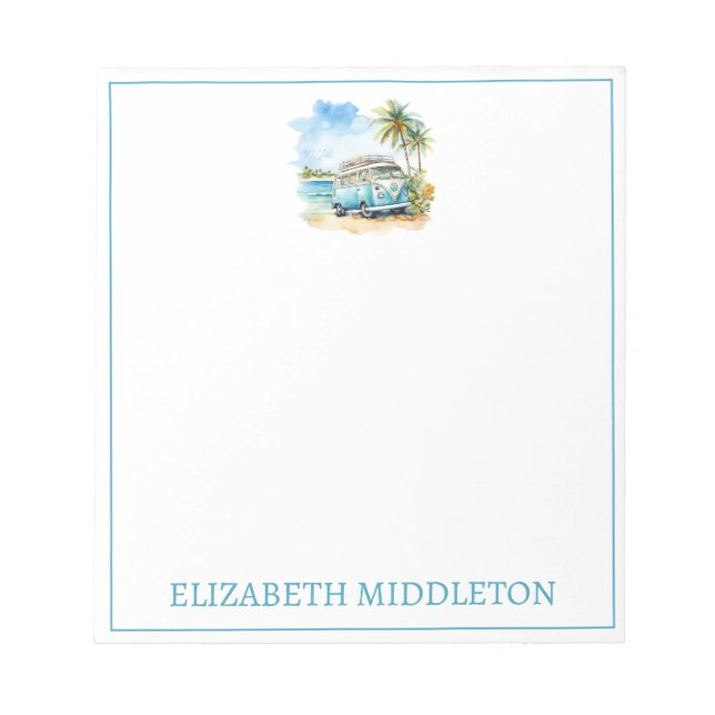 Tropical Island Retro Blue Bus  Notepad (Front)