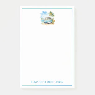 Tropical Island Retro Blue Bus Post-it Notes