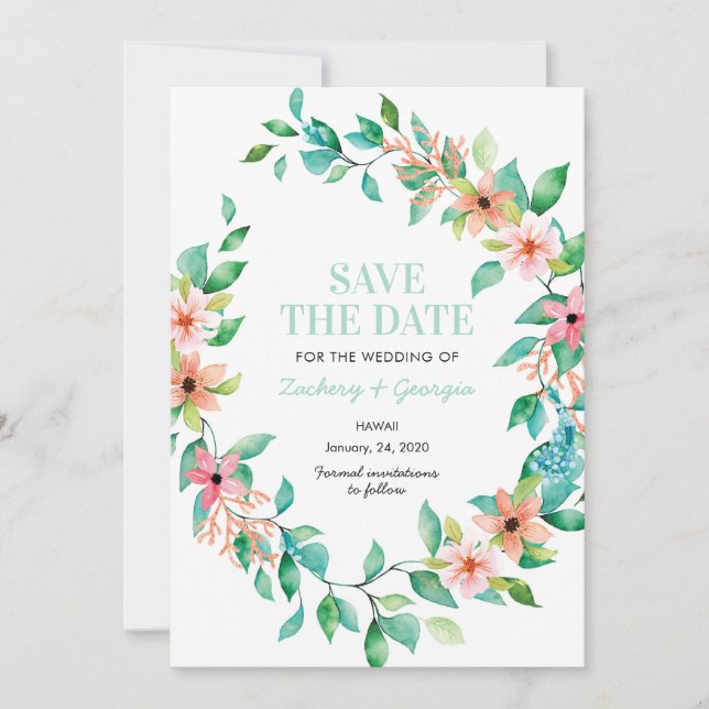 Tropical Island Save the date wedding invitations (Front)