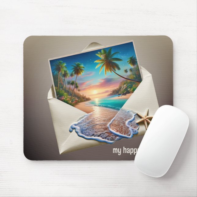 Tropical Island Scene In Envelope Mouse Pad (With Mouse)