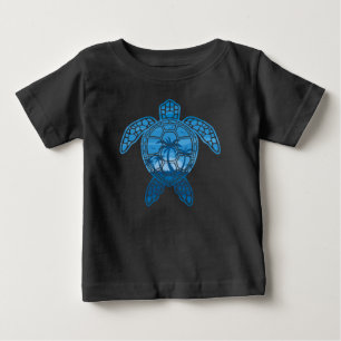 Tropical Island Sea Turtle Design in Blue Baby T-Shirt