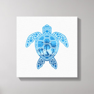 Tropical Island Sea Turtle Design in Blue Canvas Print