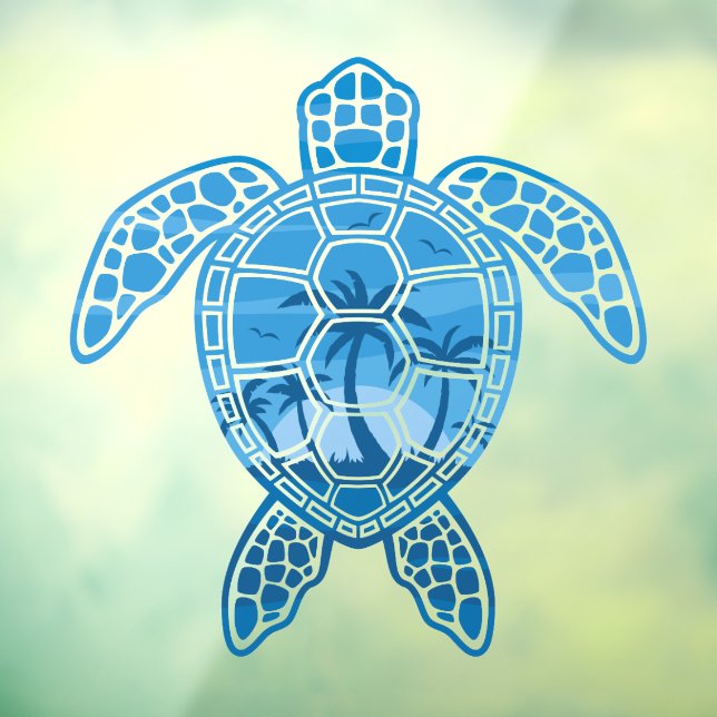 Tropical Island Sea Turtle Design in Blue Window Cling (Sheet 3)