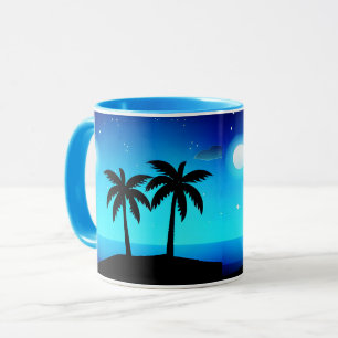 Tropical Island Silhouette with Moon and Stars Mug