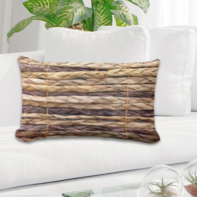 tropical island style beach rustic woven wicker lumbar pillow (tropical island style beach rustic woven wicker lumbar pillow)