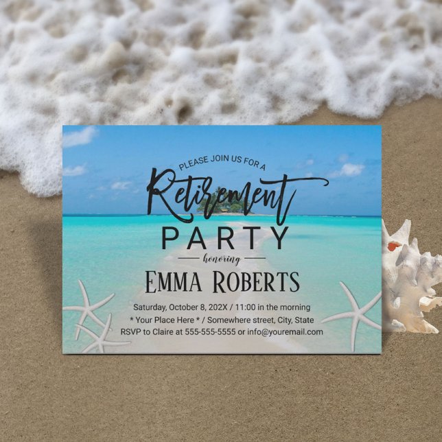 Tropical Island Summer Starfish Beach Retirement Invitation (Creator Uploaded)