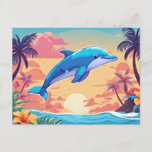 Tropical Island Sunset and Dolphin  Postcard