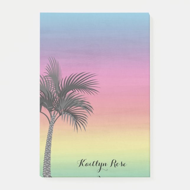 Tropical Island Sunset | Personalized Palm Tree Post-it Notes (Front)