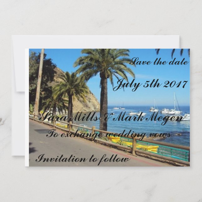Tropical Island themed Wedding announcement cards (Front)