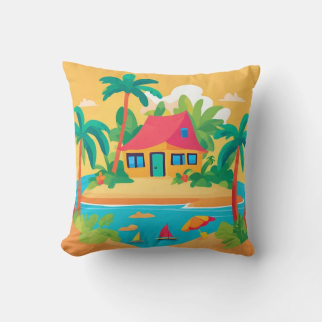 Tropical island Throw Pillow (Front)