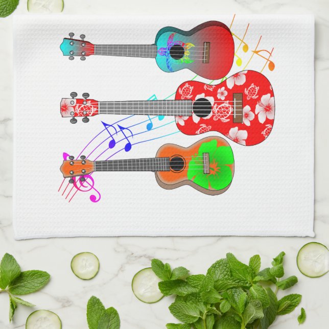 Tropical Island Ukulele Player Music Kitchen Towel (Folded)