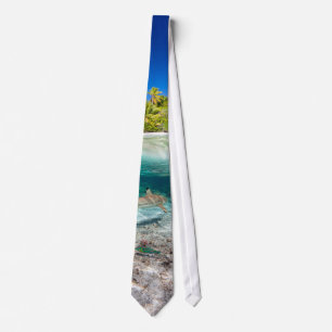 Tropical island under and above water tie
