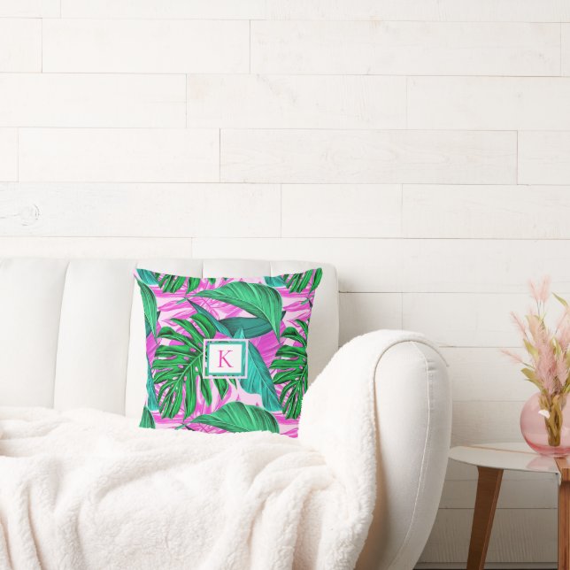 Tropical Island Vibes Monogram Throw Pillow (Couch)