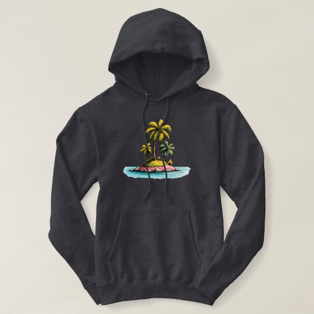 Tropical Island Vibes Palm Tree Graphic T-Shirt Hoodie (Design Front)