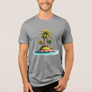 Tropical Island Vibes Palm Tree Graphic T-Shirt Tri-Blend Shirt