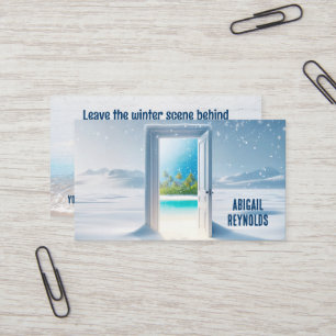 Tropical Island View In Winter's Door Business Card
