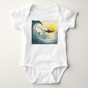 Tropical island, wave, surfer sunset. baby bodysuit