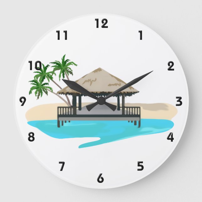 Tropical Island Welcome Dock Large Clock (Front)