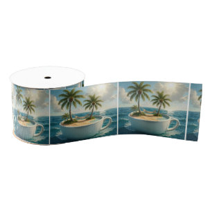 Tropical Island With Hammock in a Teacup Grosgrain Ribbon
