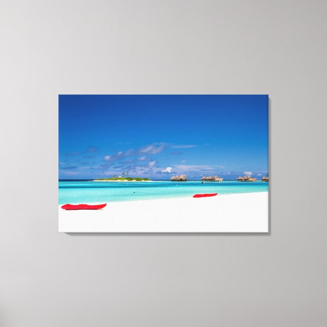 Tropical Island With Sandy Beach With Palm Trees Canvas Print (Front)