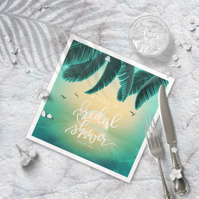 Tropical Isle Sunrise Bridal Shower Teal ID581 Napkin (Creator Uploaded)