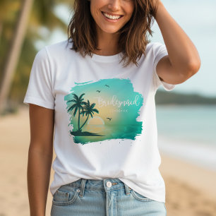 Tropical Isle Sunrise Bridesmaid Teal ID581 T-Shirt