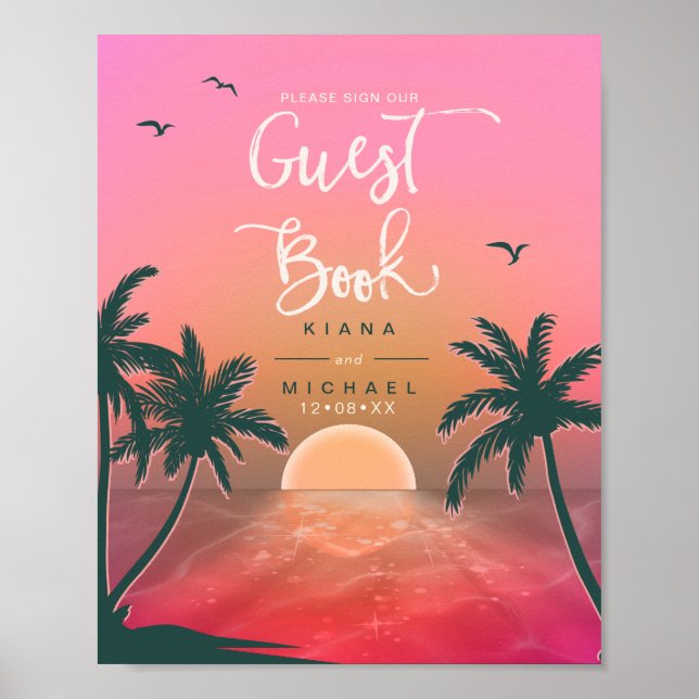 Tropical Isle Sunrise Guest Book Pink ID581 (Front)
