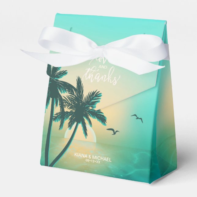 Tropical Isle Sunrise Love and Thanks Teal ID581 Favor Box (Front Side)