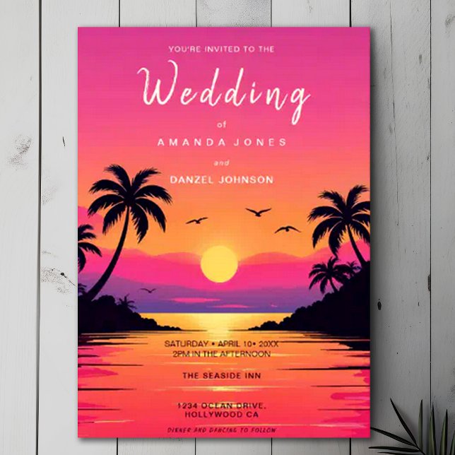 Tropical Isle Sunrise Watercolor Wedding Invitation (Creator Uploaded)