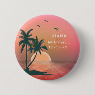 Tropical Isle Sunrise Wedding Pink ID581 2 Inch Round Button