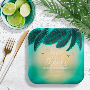 Tropical Isle Sunrise Wedding Teal ID581 Paper Plate