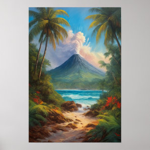 Tropical Isle with Slumbering Volcano Poster