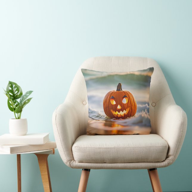 Tropical Jack-O-Lantern Throw Pillow (Chair)