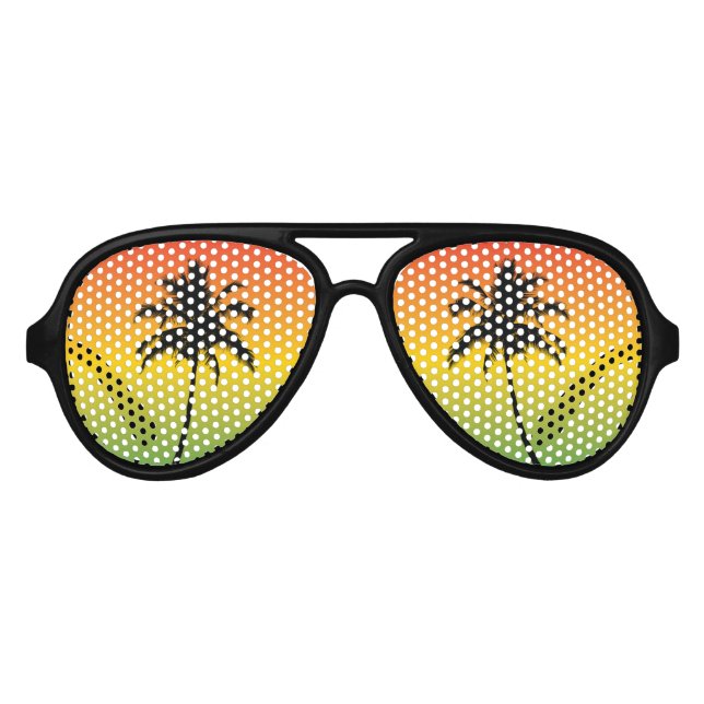 Tropical Jamaica Island Sunset and Palm Trees Aviator Sunglasses (Front)