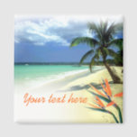 Tropical Jamaican Hawaiian Wedding Favour Keepsake Magnet<br><div class="desc">This tropical wedding magnet is easy to customize with your own text and font preferences. Matching customizable save the date announcements, invitations, postcards, RSVP cards and stickers are also available for this design. If you need help, have questions or would like other coordinated products to match this magnet, contact me:...</div>