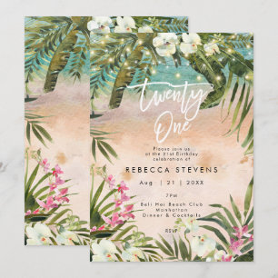 tropical jungle 21st birthday invitation