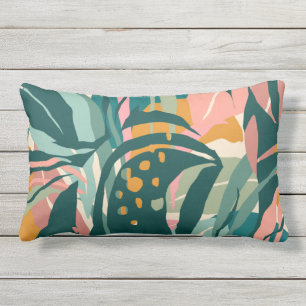 Tropical Jungle Abstract Teal, Sage, and Blush Lumbar Pillow