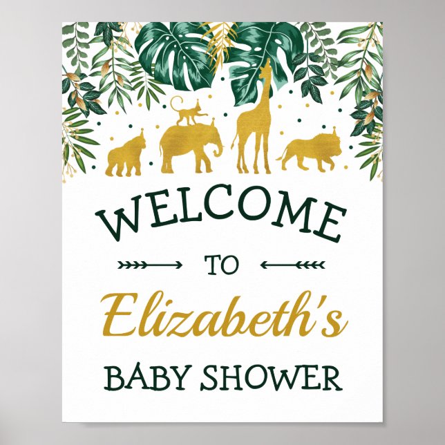Tropical Jungle Animals Baby Shower Welcome Poster (Front)