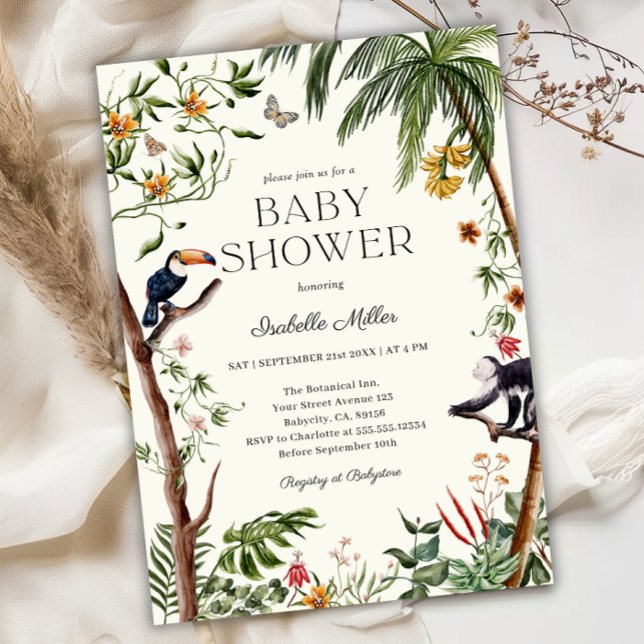 Tropical Jungle Animals Boy Baby Shower Invitation (Tropical Jungle Animals Boy Baby Shower Invitation - Front)