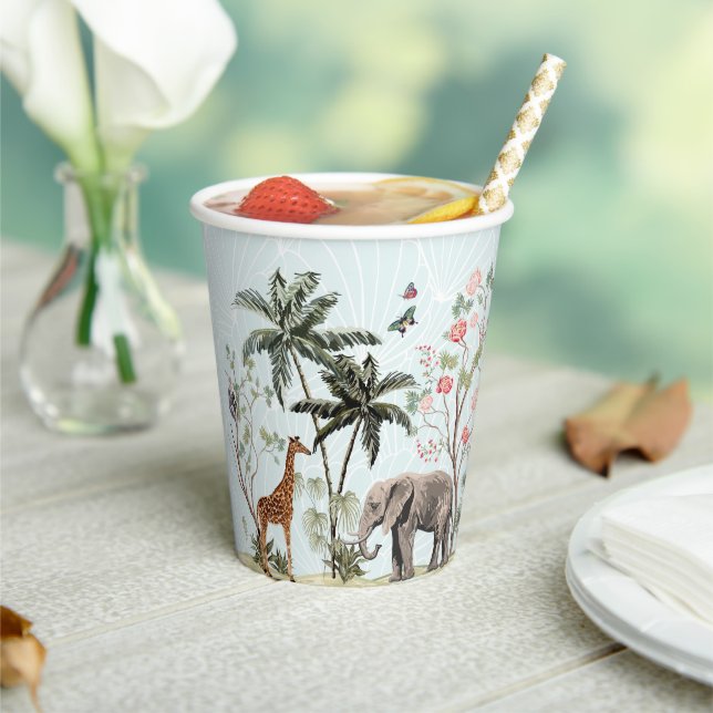 Tropical Jungle Animals | Girl Wild One Birthday Paper Cups (Insitu)